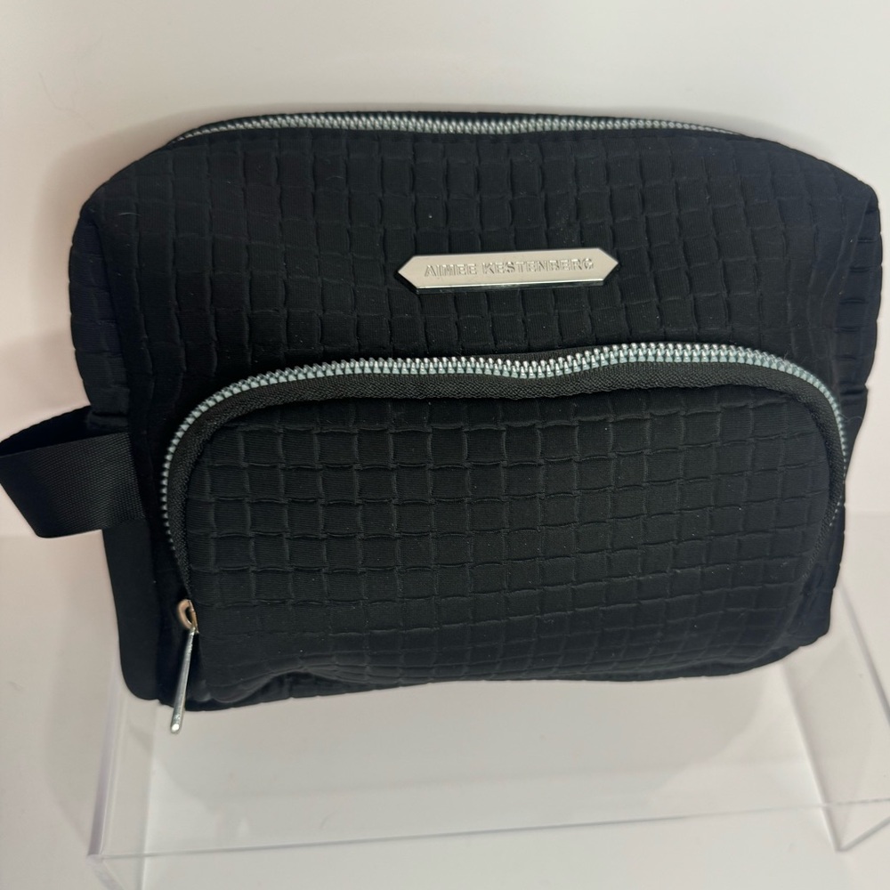Adrienne Vittadini Black Quilted Makeup Case with Front Zip